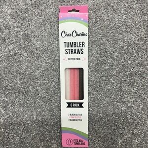 CharCharms Glitter Tumbler Straws 6-Pack – Reusable BPA-Free Dishwasher Safe